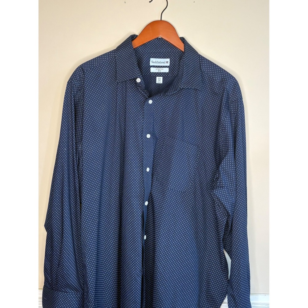 Saddlebred Stretch Big, Men long sleeve dress shirt,2XL.Dark Blue/white diamond.